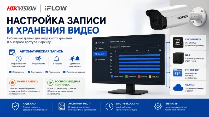 Настройка записи, воспроизведения и загрузки видео на камерах видеонаблюдения