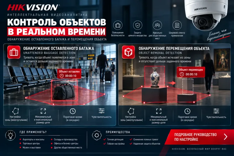 Настройка обнаружения оставленного багажа и перемещения объекта на камерах Hikvision