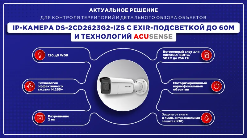 Контроль территории и детальный обзор объекта - IP-видеокамера DS-2CD2623G2-IZS 
