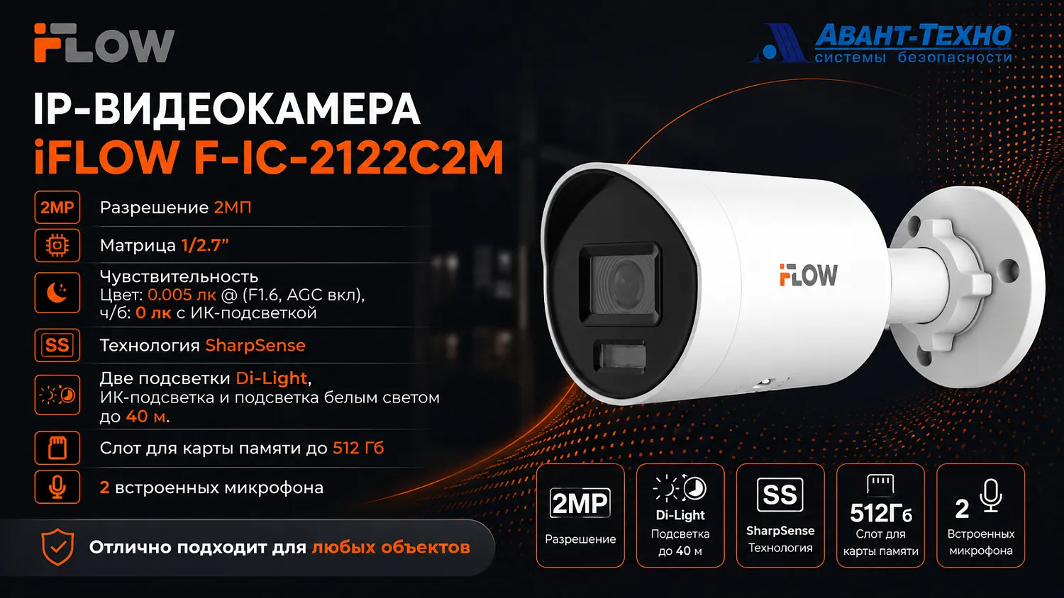 IP-видеокамера iFLOW F-IC-2122C2M(2.8mm)