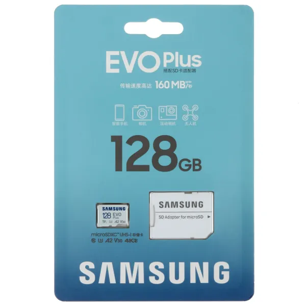 Карта памяти MicroSDXC 128GB Samsung MB-MC128SA/EU EVO Plus, A2, V30, UHS-I (U3), SD адаптер
