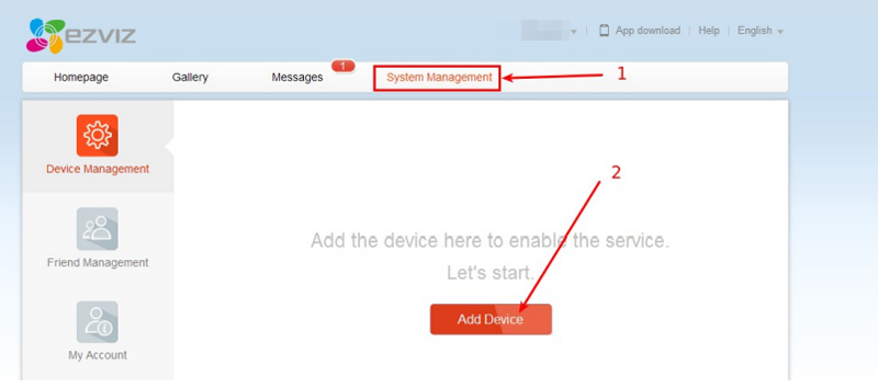 Добавить камеру на сервисе EZVIZ