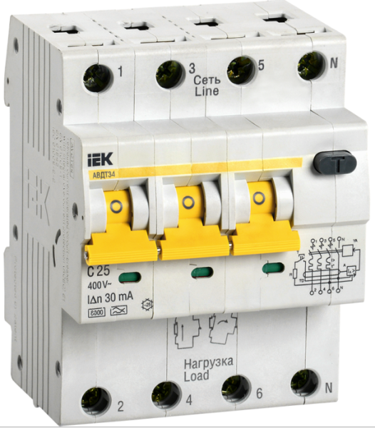 Выключатель автоматический Дифф. тока АВДТ 34 C25 30мА / MAD22-6-025-C-30
