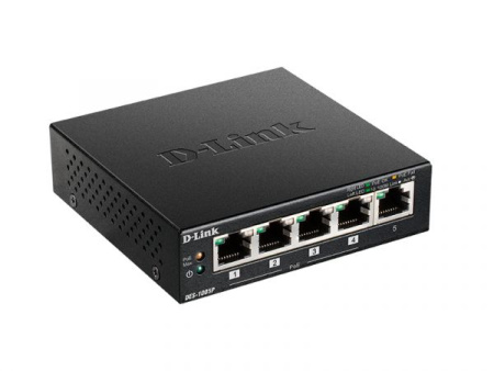 Коммутатор D-Link DES-1005P/B1A Неуправляемый коммутатор с 5 портами 10/100Base-TX, функцией энергос